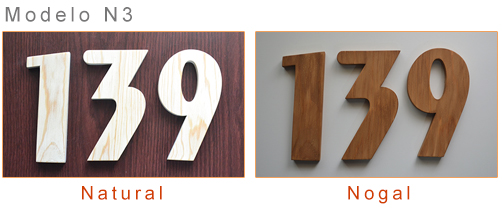 Numeros de madera en color Natural y Nogal en madera de pino americano Modelo N3